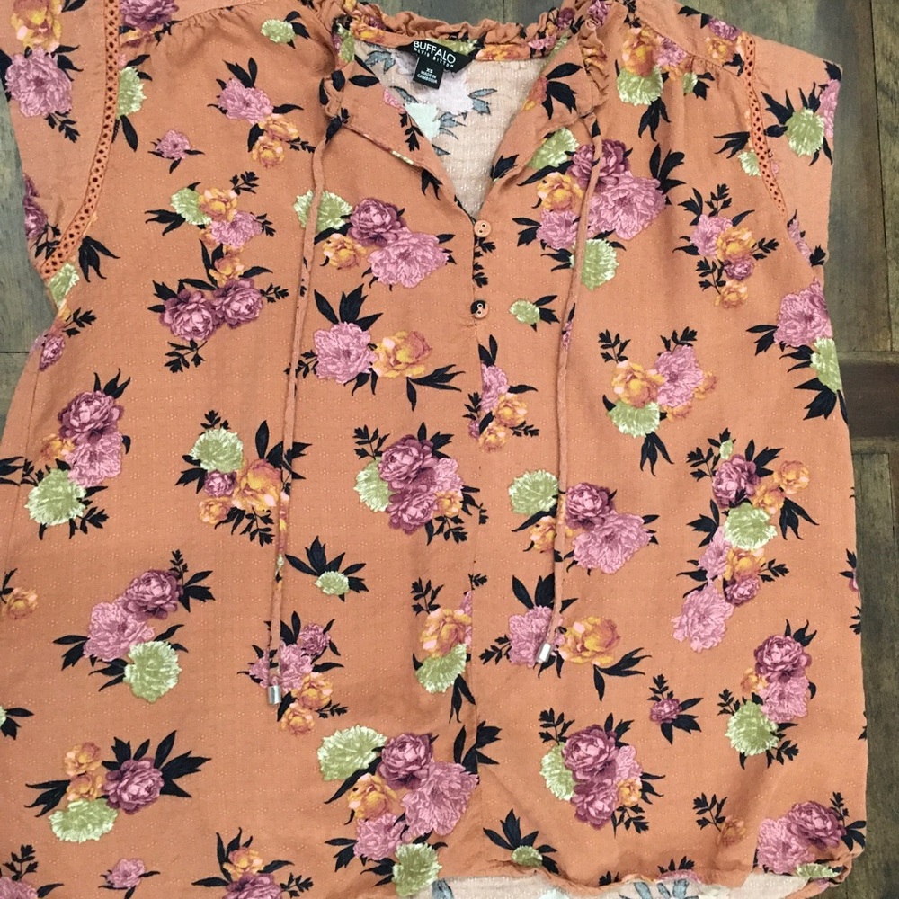 Buffalo XS of Floral Women's Top - Orange and Pink Tie Top
